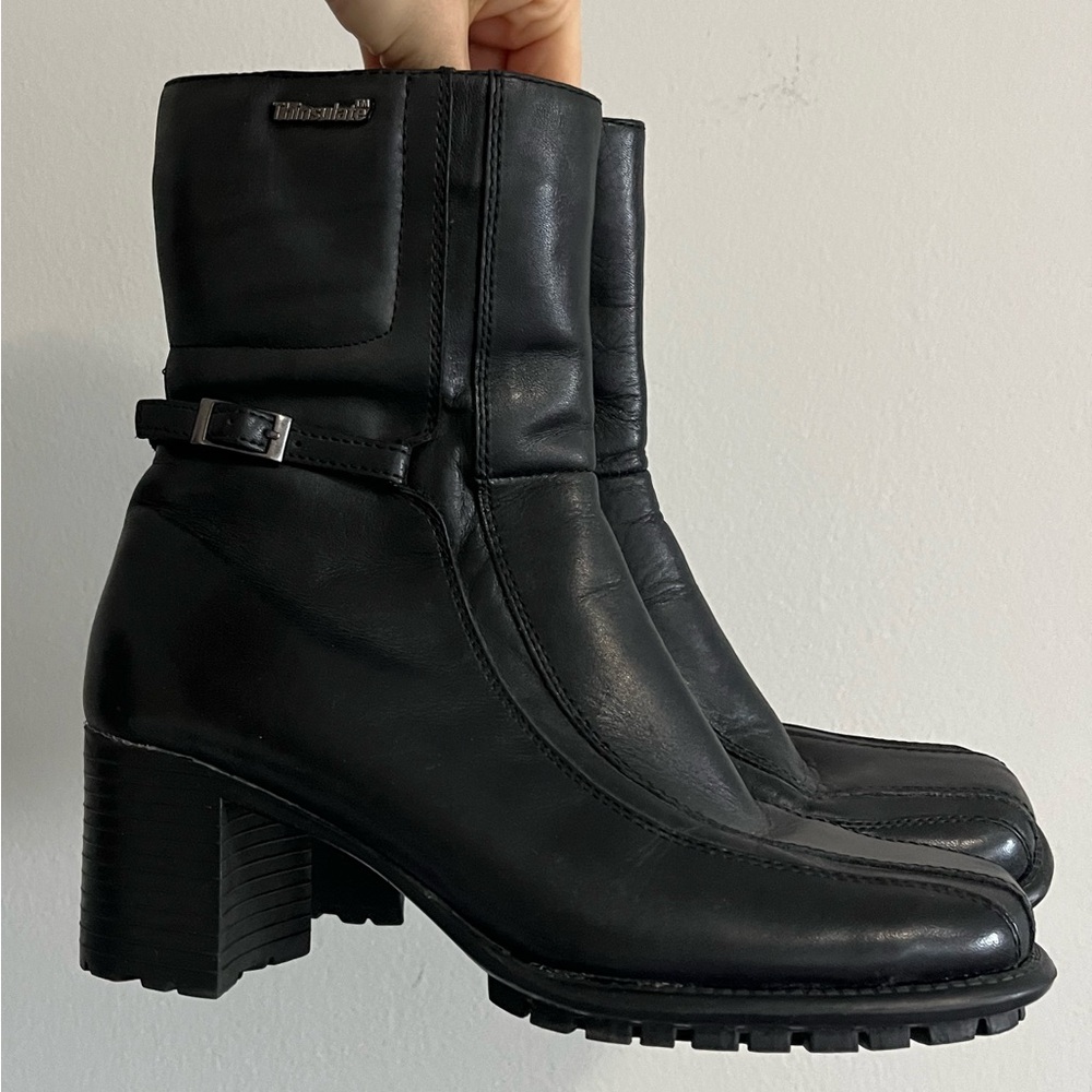 Black Leather Ankle Boots waterproof and fur interior Thinsulate size 6